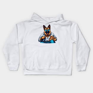 German Shepherd Eating Pizza Kids Hoodie